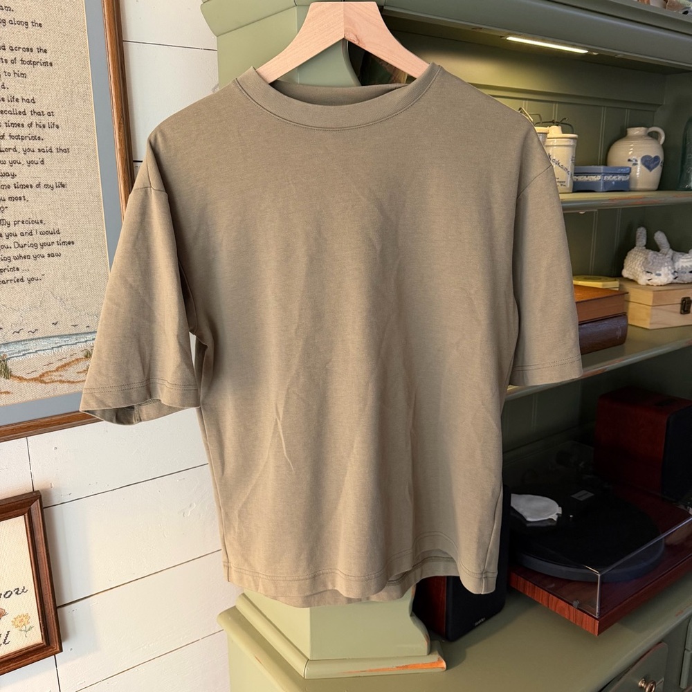 Uniqlo U AIRism Cotton Oversized Crew Neck T-Shirt in olive green